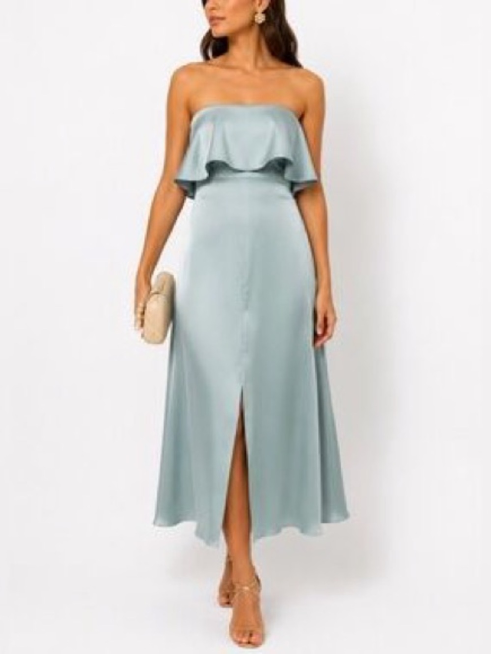 NWOT Zimmermann Sea Foam Strapless Ruffled Washed Silk-Satin Midi Dress